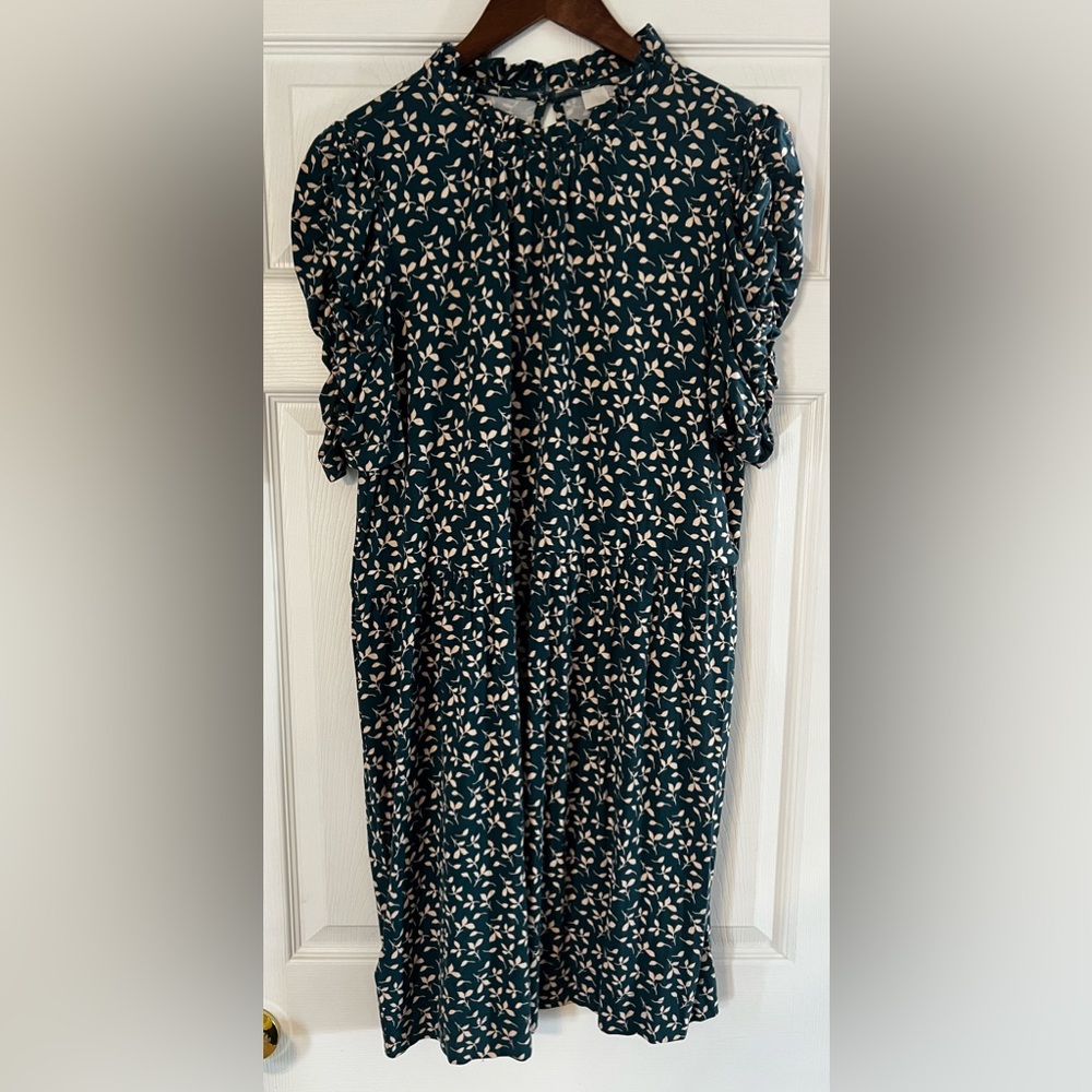 LOFT Dark Green Floral Dress